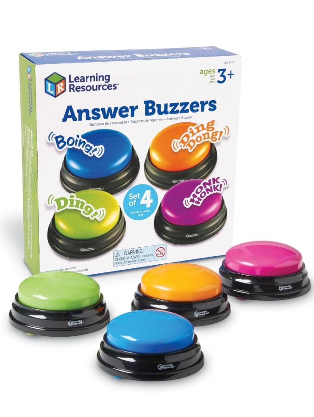 Learning Resources Answer Buzzers – Blue, Orange, Green, Pink Set of 4